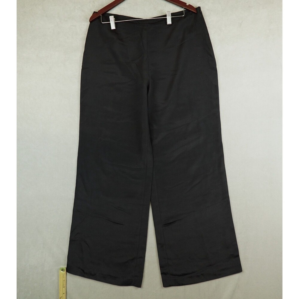 Eileen Fisher Pants Women Size Large 100% Silk Wide Leg Trouser Black Zip 34x33
